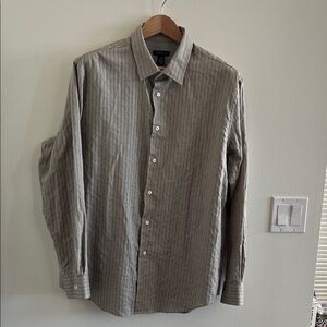 Van Heusen Men's Olive Green and Gray Pinstripe Dress Shirt